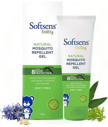 Softsens Baby Natural Mosquito Repellent Gel 50ml |DEET Free, Eucalyptus, Citronella & lavender