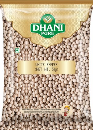 Dhani Pure White Pepper / Safed Mirch Whole, 50g
