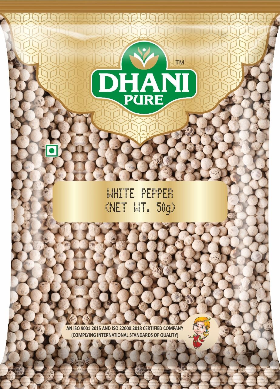 Dhani Pure White Pepper / Safed Mirch Whole, 50g