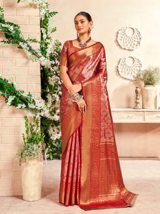 Red Pure Dharmavaram Silk With Zari Weaving Saree