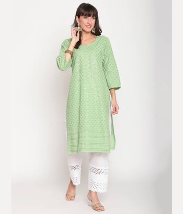 Queenley - Green Cotton Women's Straight Kurti ( Pack of 1 )