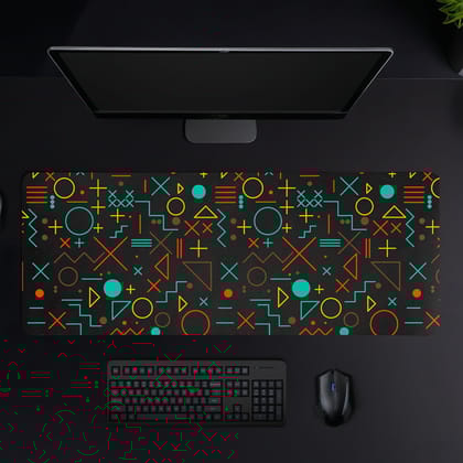 NEON GEOMETRY MOUSE PAD (31 X 12 INCHES) - GAMING MOUSE PAD | RUBBER BASE DESK MAT