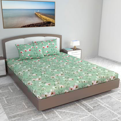 Blossom Haven Mint Elegant King Size Bed Bedsheet-King / Blossom Haven Mint / FL-2007-KB