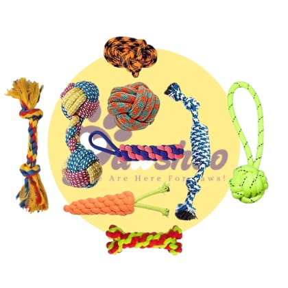 9-Piece Organic Dog Toy Mega Bundle 100 Percent Natural Safe Durable Chew Tug Toys - Colors May Vary - 9 unit