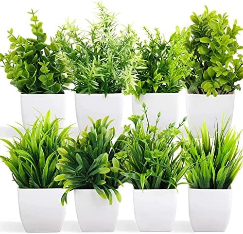 Artificial Potted Plants, Artificial Plastic Eucalyptus Plants Small Indoor Potted Houseplants, Small Faux Plants