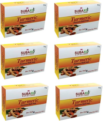 Subaxo Skin Whitening Soap,Turmeric Soap, Herbal Bathing Bar for Combination Skin ( Pack of 6 )