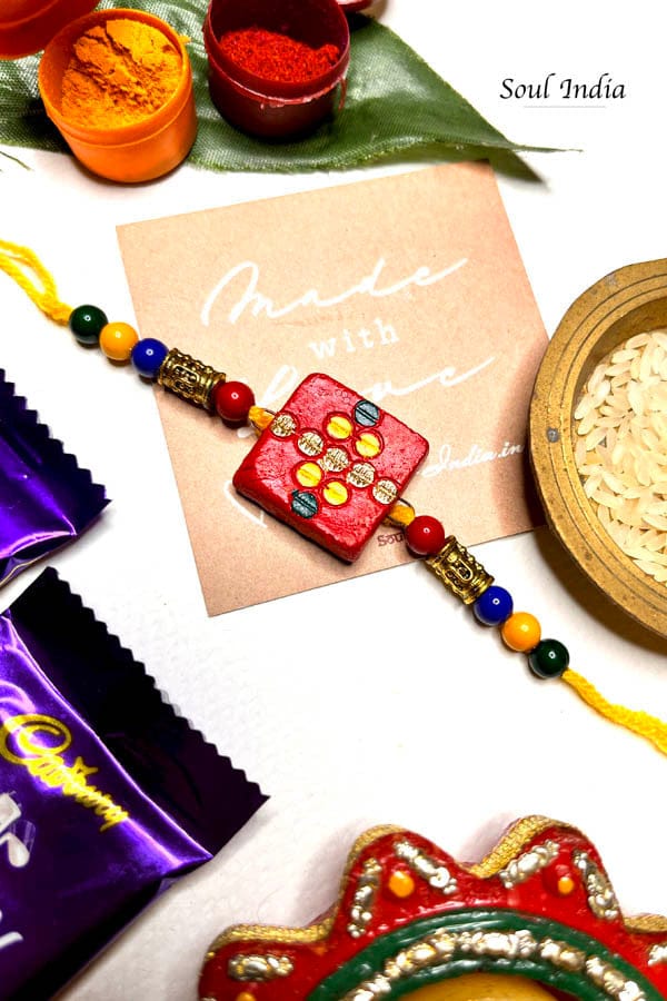 Handmade Terracotta RAKHI Gift Set- Red