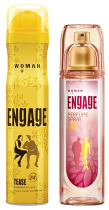 Engage W1 Aloe Vera Perfume Spray For Women, 120Ml & Tease Deodorant For Women, 150Ml/100G (Weight May Vary)
