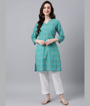 Janasya Women's Cotton Regular Top ( Turquoise )