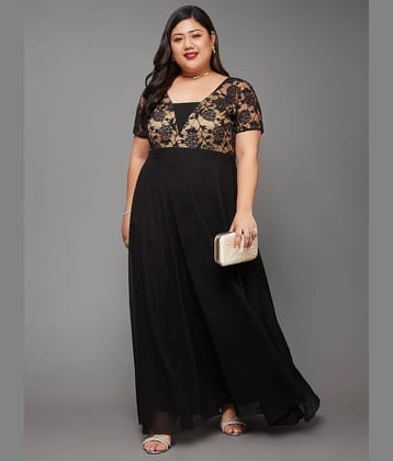 Miss Chase A+ Women Georgette Self Design Fit & Flare Dress ( Black )