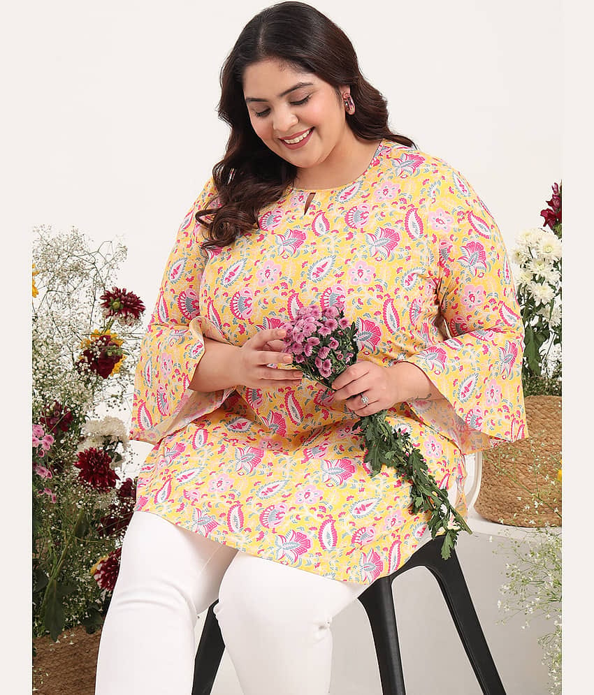 Tissu Women's Cotton Printed Straight Kurti - ( Yellow )