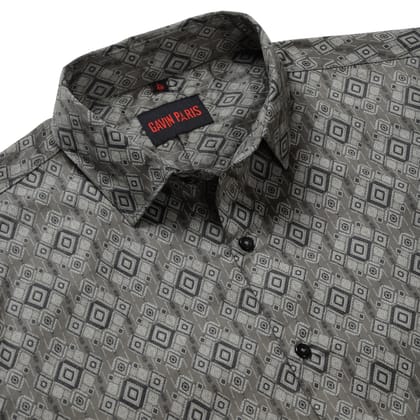 Olive Green Diamond Print Slim Fit Men's Full Sleeve Shirt (GP352)-M-38 / Full Sleeve