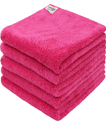 SOFTSPUN Microfiber High Loop Cleaning Cloths, 40x40 cms 5 pcs Towel Set 280 GSM (PINK). Thick Lint & Streak-Free Multipurpose Cloths