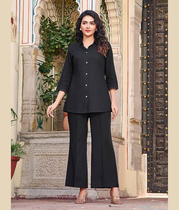 VIBE VISION Women Solid Shirt With Palazzos Co-Ord Set ( Black )