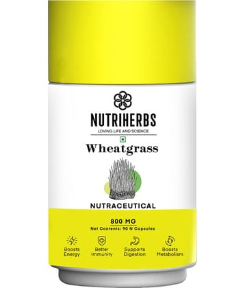 Nutriherbs Wheatgrass Extract 800 mg 100% Pure & Organic  - 90 Capsules | Works As A Natural Detoxifier| Helps To Build Immunity