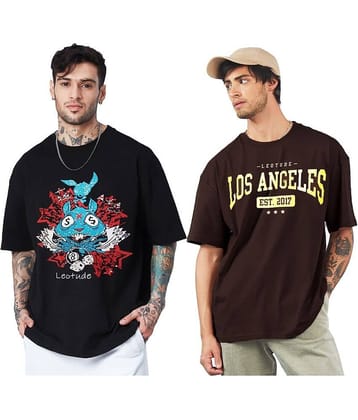 Leotude Pack of 2 Cotton Blend Oversized Fit Men's T-Shirt ( Brown )