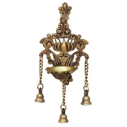 Brass Wall Hanging Kamal Bell | Temple Door Decor, Height : 12.5 Inch (BSMAS1793 C)