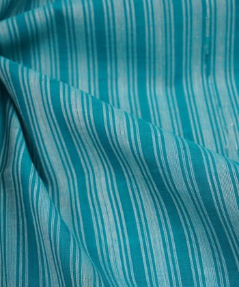 Blue green handwoven stripe cotton mangalagiri fabric
