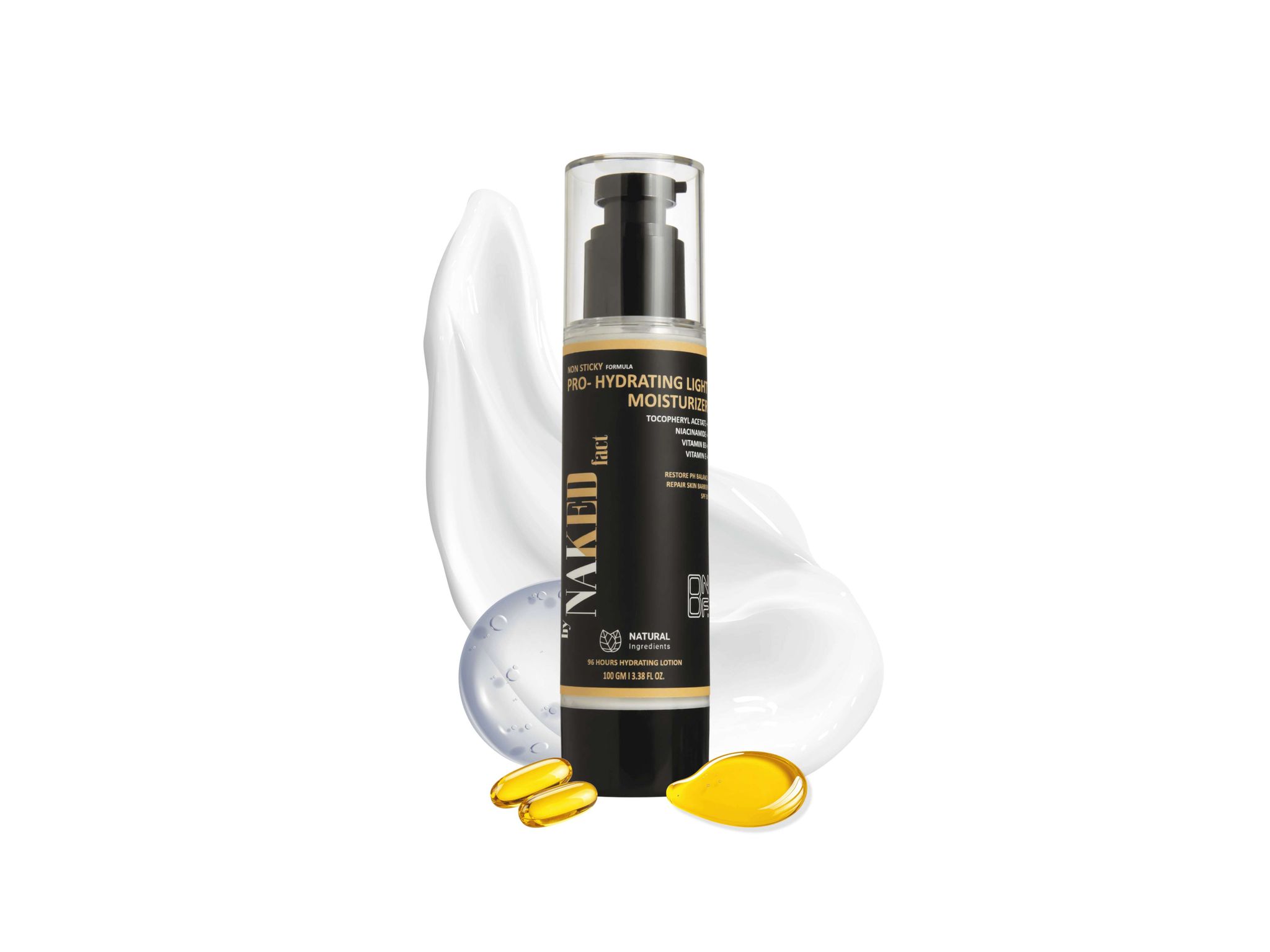 By NAKED fact Non sticky Light Moisturizer for Intense Hydration & Anti-Ageing Properties, With Niacinamide, SPF 20, Vitamin B3 & E, 96 Hours Moisturising Effect, Barrier Repair Cream, All Skin Types, 100g