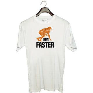 UDNAG Unisex Round Neck Graphic Baseball, Run Polyester T-Shirt White