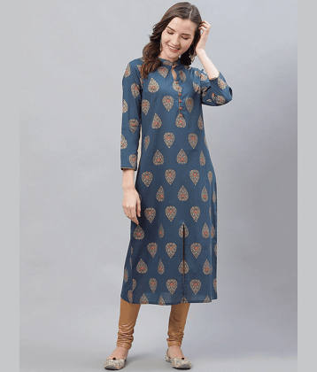 Vaamsi Cotton Printed Straight Women's Kurti - Navy Blue ( Pack of 1 )