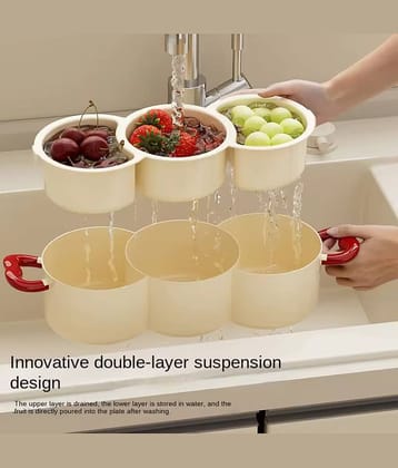 Multipurpose Double Layer Plastic Washing Basket with Drain Tray for Kitchen