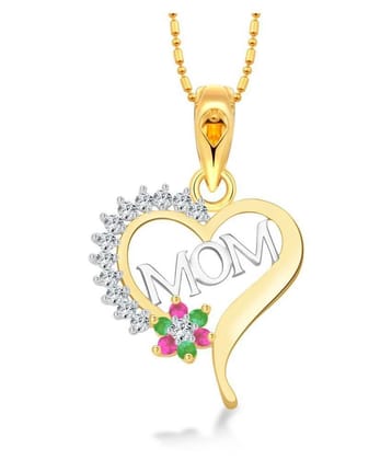 Vighnaharta Valentine Gift Mom in Heart CZ Gold and Rhodium Plated Alloy Pendant for Women and Girls -[VFJ1295PG] - Golden