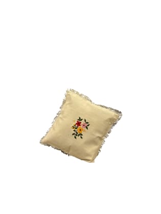 Handcrafted Floral Cushion Cover - 16x16 Inches, Cotton-Wool Blend for Elegant Home Decor