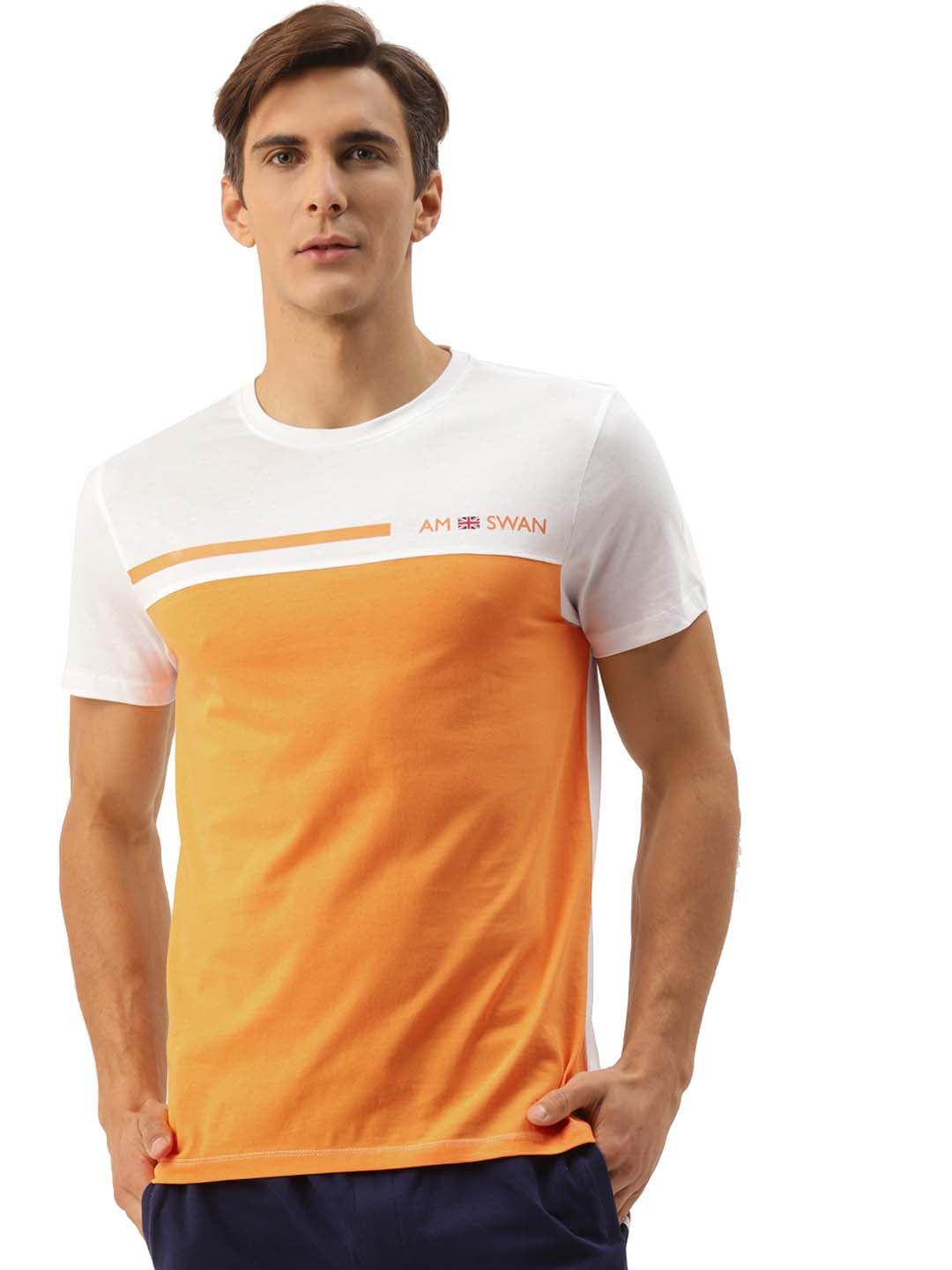 Mens Premium Cotton Colourblock Printed Half Sleeve Crew Neck T-Shirts-M