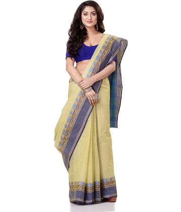 Desh Bidesh Cotton Self Design Saree Without Blouse Piece ( Yellow )