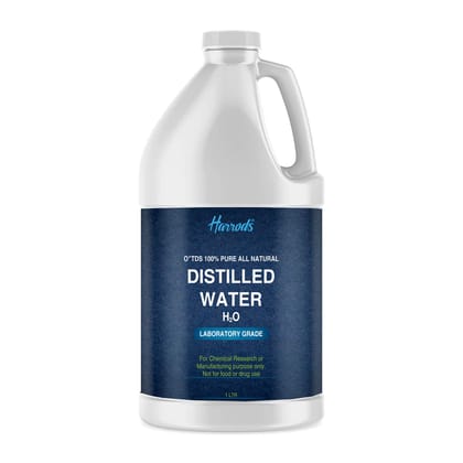 Harrods Deionized Distilled Water - Demineralized Purification Softener for Washing & Cleaning, Automotive Battery Cooling, Laboratory Equipment, Watering Plants, Aqua, 1 L