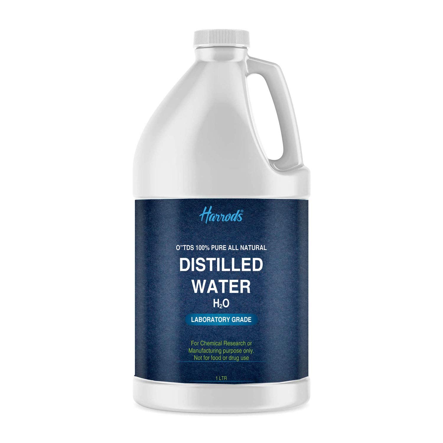 Harrods Deionized Distilled Water - Demineralized Purification Softener for Washing & Cleaning, Automotive Battery Cooling, Laboratory Equipment, Watering Plants, Aqua, 1 L