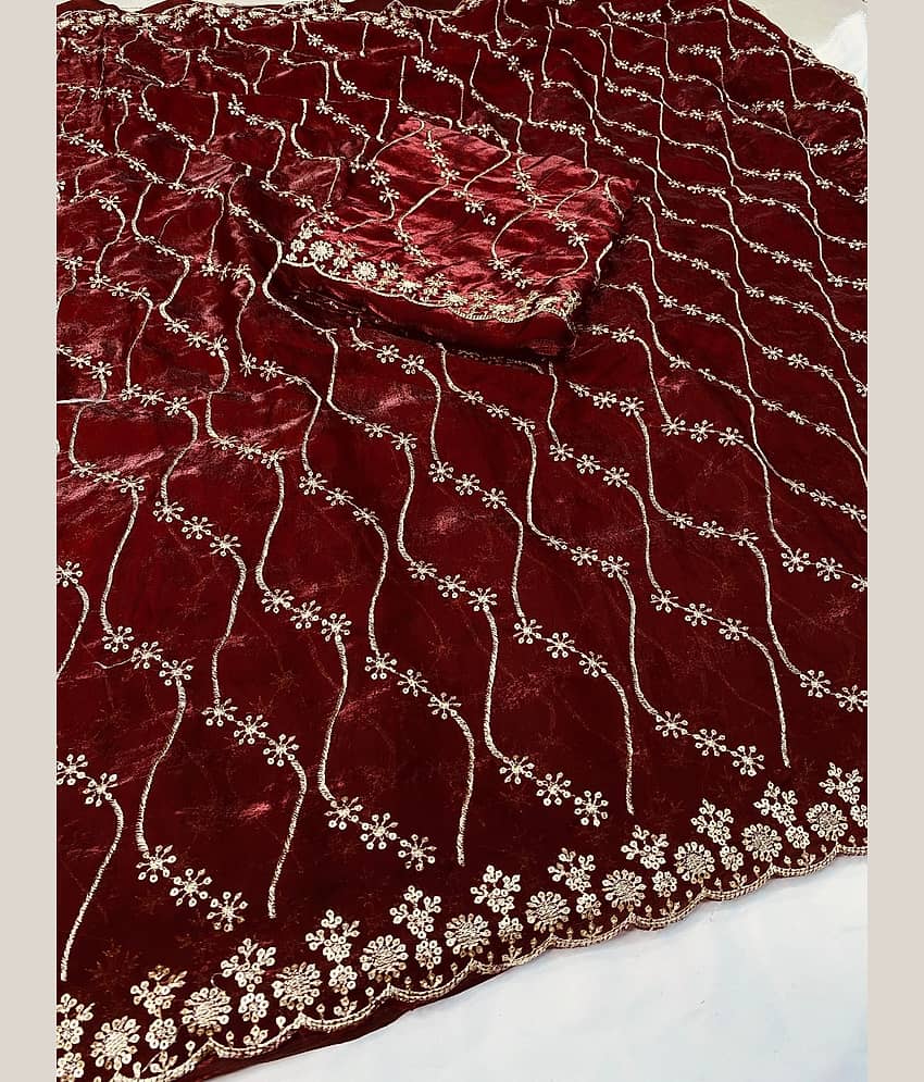 Rangtulika Ethnics Satin Solid Regular Saree With Unstitched Blouse Piece ( Maroon )