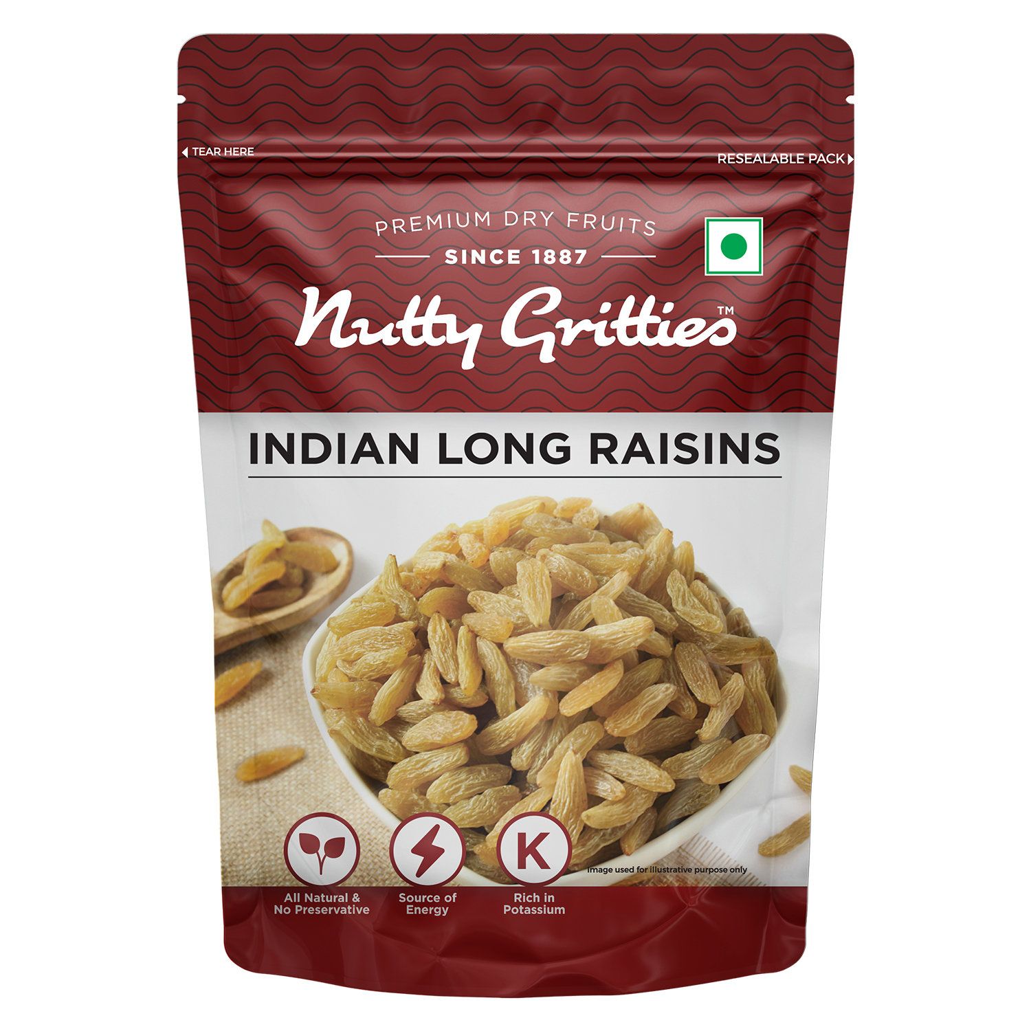 Nutty Gritties Indian Green Raisins Kishmish - Long Kismis, 200 gm