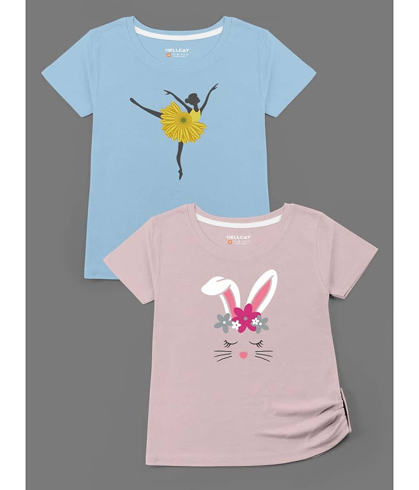 HELLCAT Pack of 2 Girls Cotton Blend T-Shirt ( Multicolor )