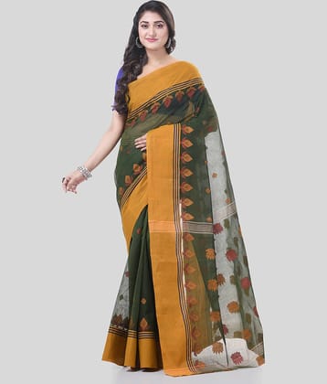 Desh Bidesh Cotton Self Design Saree Without Blouse Piece ( Green )