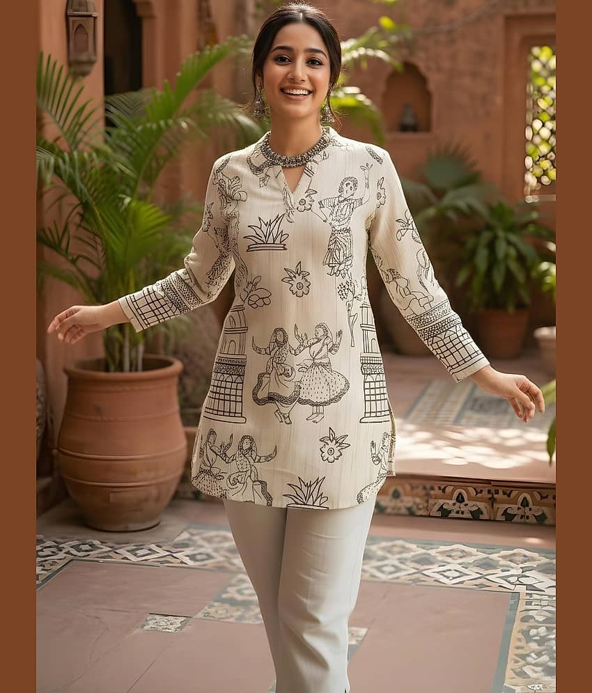 AK FASHION MALL Women Cotton Blend Printed Straight Kurti ( Multicoloured )