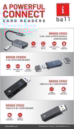 iBall Bridge CR332-USB 3.0 to UHS-II 2- in- 1, Dual Interface USB Type-C 3.1, USB 3.0 Adapter bundled