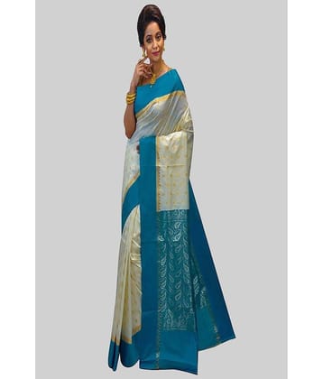 shopeezy tex fab Art Silk Embellished Saree With Unstitched Blouse Piece ( Cream )