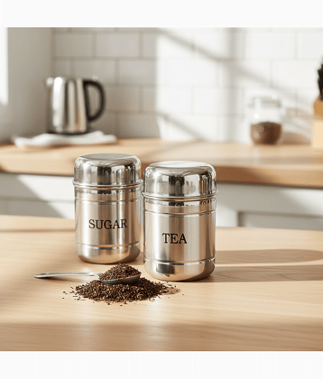 NSVL TEA SUGAR BOX Stainless Steel Silver Tea/Coffee/Sugar Container ( Set of 2 )