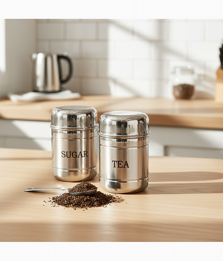 NSVL TEA SUGAR BOX Stainless Steel Silver Tea/Coffee/Sugar Container ( Set of 2 )