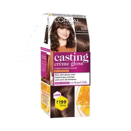 L'Oreal Paris Casting Crme Gloss Hair Colour - Small Pack, 500 Medium Brown, 45G