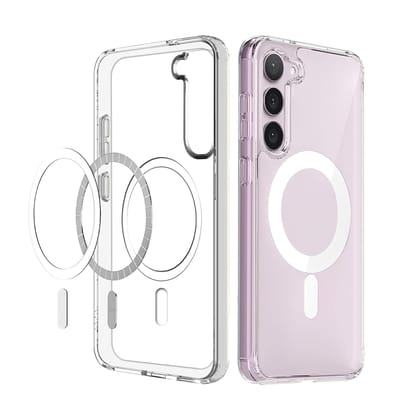 Magfit Cover for Samsung Galaxy S23 Plus (5G) | Mag-Safe Wireless Charging | Designed with Magnetic Lock Shockproof Phone Bumper Transparent Back Case Cover (Transparent)