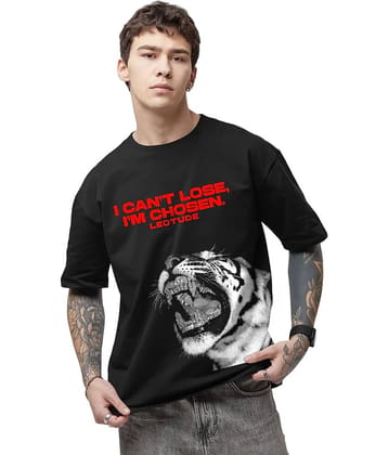 Leotude Men Cotton Blend Oversized Fit Printed T-Shirt ( Black )