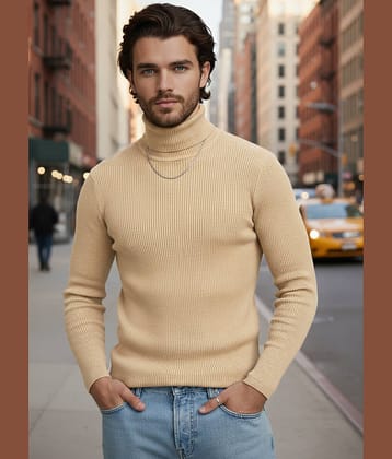 VIOUR Polyster High Neck Men's Full Sleeves Pullover Sweater - Beige ( Pack of 1 )