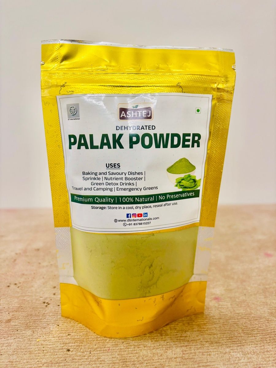 ASHTEJ Dehydrated Palak Powder | 100% Natural & Preservative-Free Spinach Powder for Cooking, Baking & Health | Vegetarian | 100g Resealable Pack
