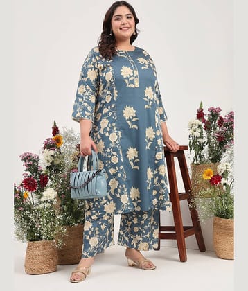 Tissu Women's Cotton Printed Kurti With Palazzo ( Grey )
