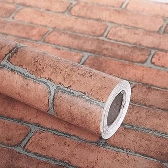 Eurotex Brick Wallpaper 17.71 X 118 Self-Adhesive Removable Peel and Stick Decorative Wall Covering (PVC, Size 45cm X 3Mtr Roll 14.5 Sqft, Rust Color)