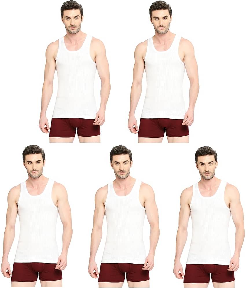 INNERO Pack of 5 Cotton Basic Vest For Men ( White )