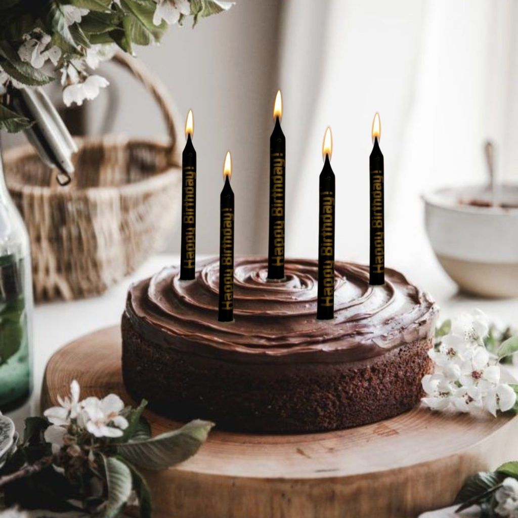 Black HBD Printed Candle - 6PC - Party and Festive Needs | Buy online on ZillyBuy